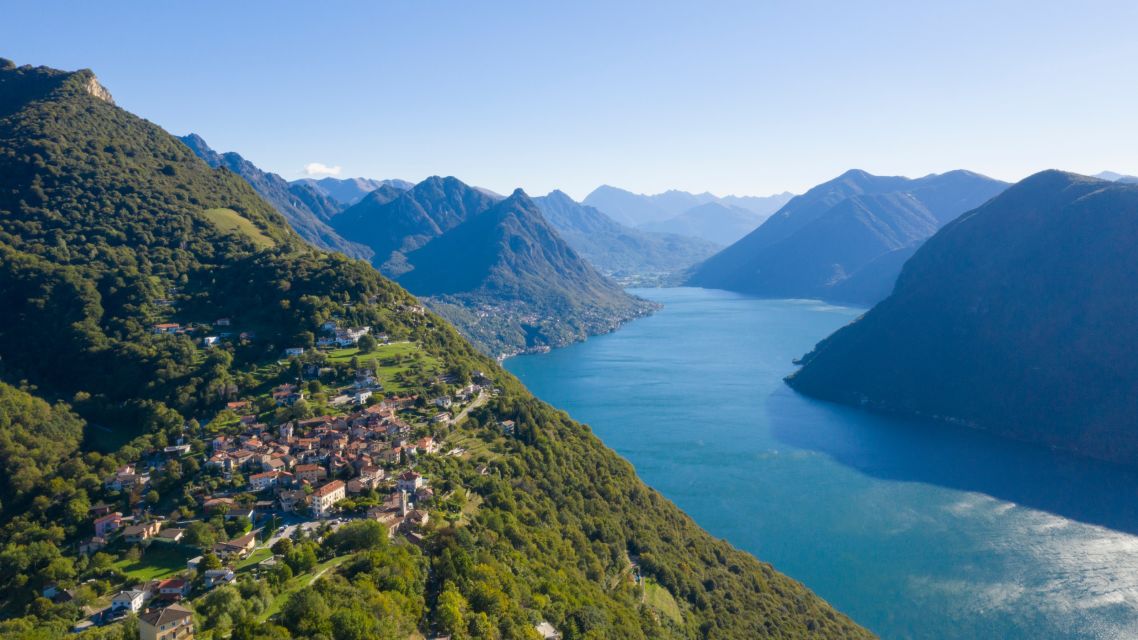 Ticino, summer, mountain, Lake Lugano, village